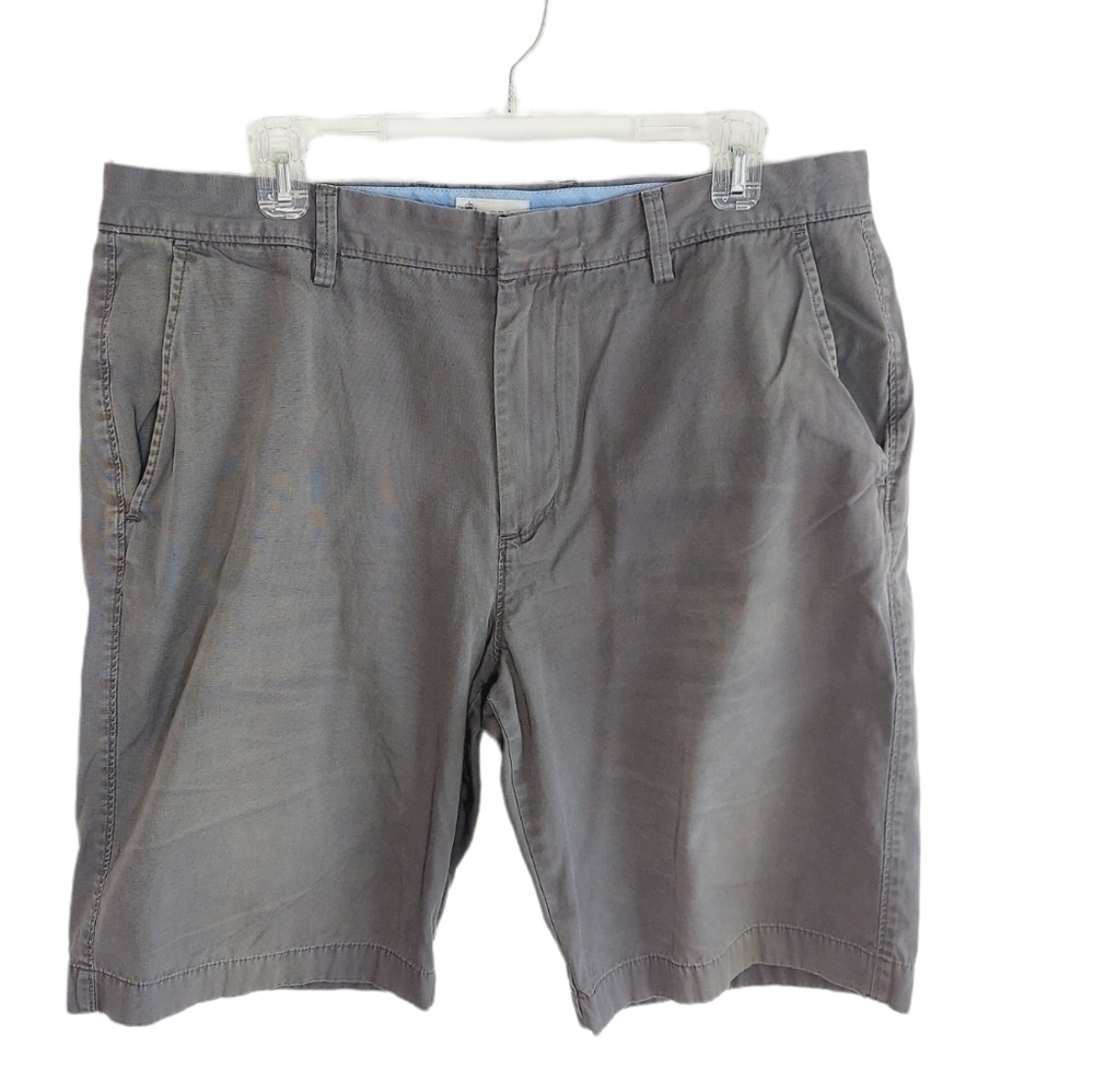 J.CREW Men Chino Shorts Size 36 Classic Flat Front 100% Cotton Gray Khaki EUC